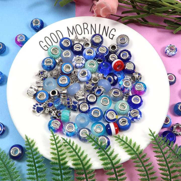 TOAOB 100pcs Assorted Glass European Large Holes Beads 