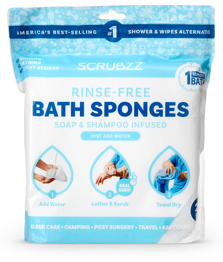 Scrubzz Disposable Rinse Free Bathing Wipes - 25 Pack -