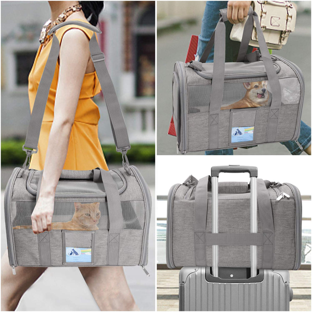 Cat Carrier,Dog Carriers for Small Dogs Medium Cats Pet Carrier up to 15 Lbs, TSA Airline Approved Cat Carrier Soft, Cat Dog Crate Travel Bag,Grey
