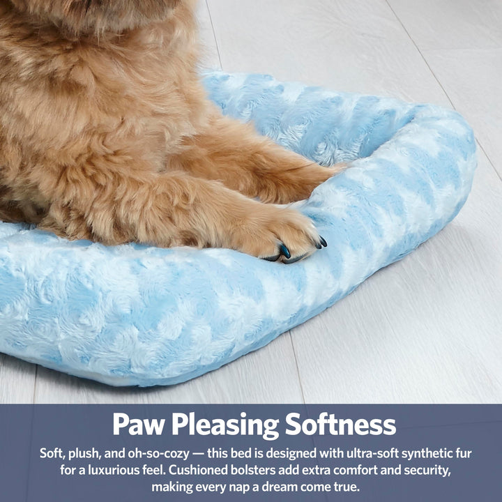 24L-Inch Blue Dog Bed or Cat Bed w/Comfortable Bolster | Ideal for Small Dog Breeds &amp; Fits a 24-Inch Dog Crate | Easy Maintenance Machine Wash &amp; Dry | 1-Year Warranty