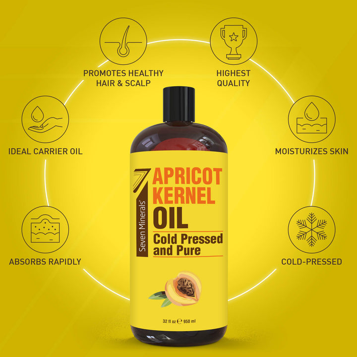 Pure Cold Pressed Apricot Kernel Oil - Big 32 fl oz Bottle - Non-GMO, Hexane Free, Natural &amp; Lightweight Moisturizer for All Skin Types - Perfect Carrier Oil for Massage Therapy and Aromatherapy