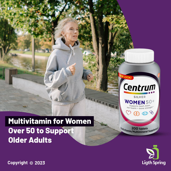 Centrum Silver Multivitamin for Women 50+ 200 Count, Vitamin D3, B Vitamins, Supports Memory with Exclusive - A to Z - Better Ligth&amp;Spring Guide (2 Items)