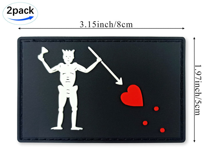Pirate Edward Teach Flag Patch Blackbeard Pirate Tactical Patch - PVC Rubber Hook and Loop Fastener Patch, 2 Pack