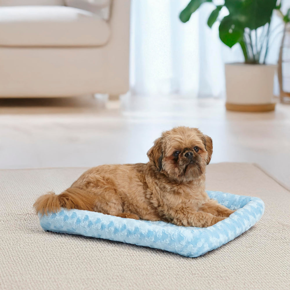 24L-Inch Blue Dog Bed or Cat Bed w/Comfortable Bolster | Ideal for Small Dog Breeds & Fits a 24-Inch Dog Crate | Easy Maintenance Machine Wash & Dry | 1-Year Warranty