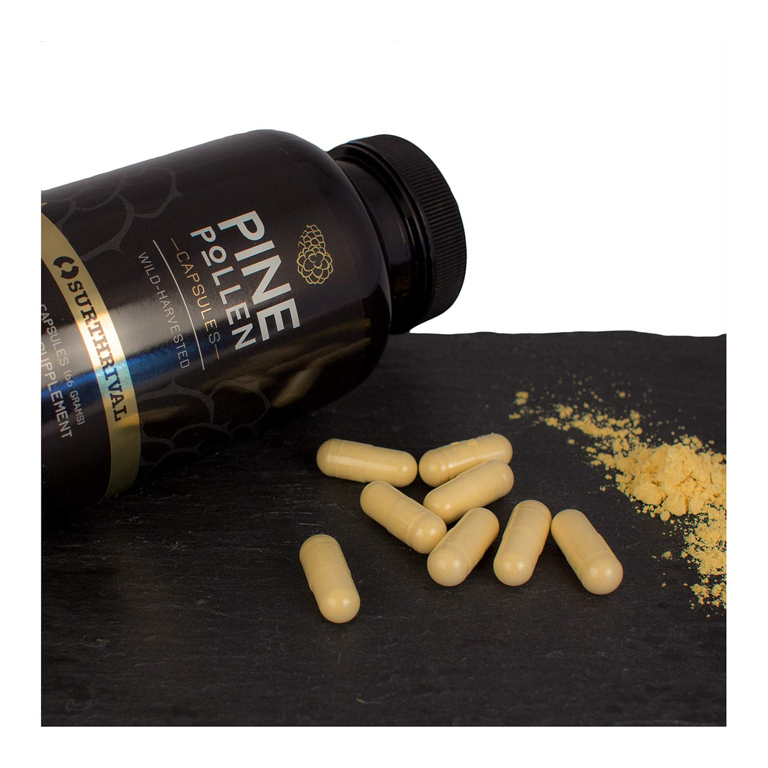 : Pine Pollen Powder Capsules (180 Count), Wild Harvested, Energy &amp; Endurance Restoration