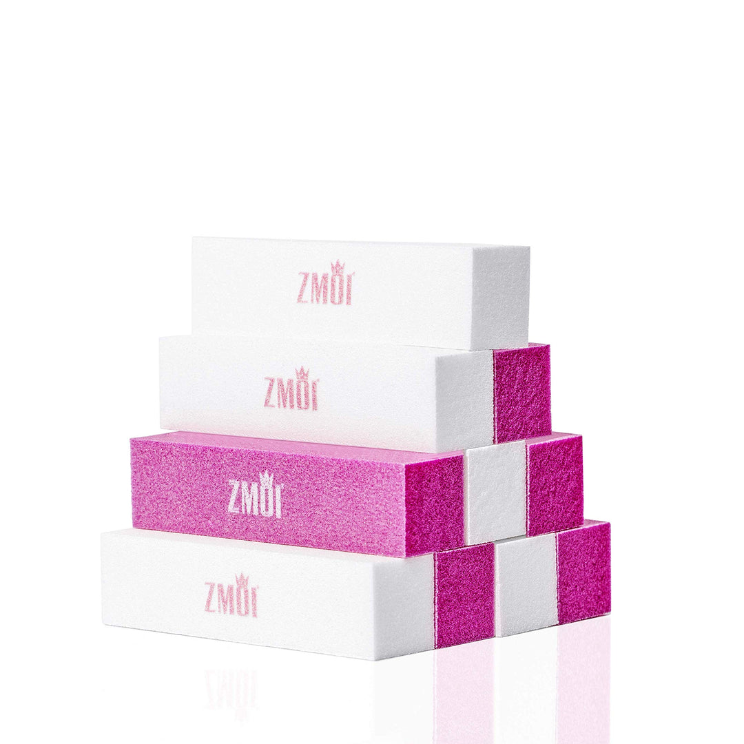 ZMOI Nail Buffer Blocks – 10 PCS Natural & Acrylic Nail Buffer – 4-Way Medium Grit Buff Nail Block for Smooth Nails – Easy to Use Nail Art Tips Tool – Lightweight and Durable (Pink/White)