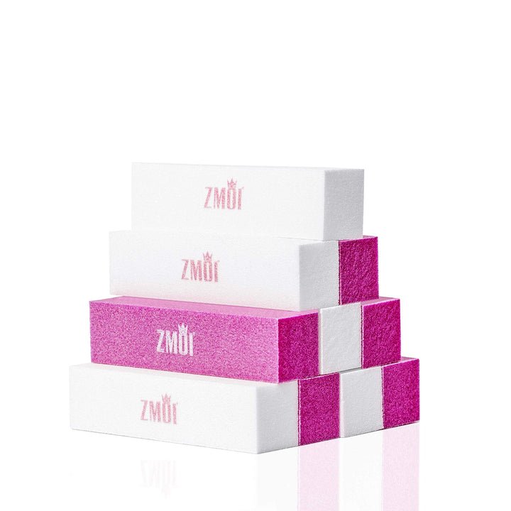 ZMOI Nail Buffer Blocks – 10 PCS Natural & Acrylic Nail Buffer – 4-Way Medium Grit Buff Nail Block for Smooth Nails – Easy to Use Nail Art Tips Tool – Lightweight and Durable (Pink/White)