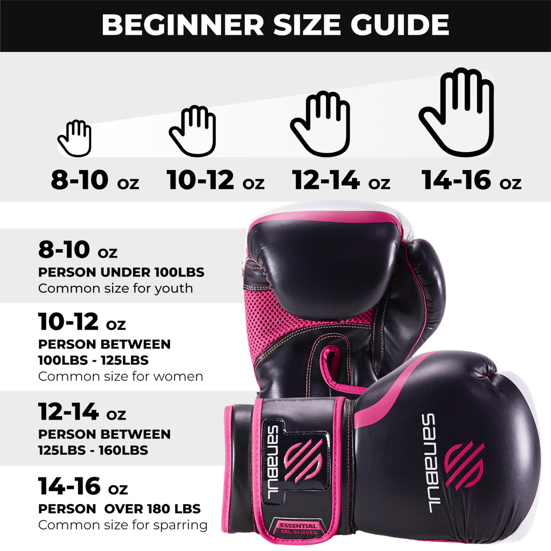 Essential Gel Boxing Gloves Kickboxing Gloves for Men &amp; Women Boxing Training &amp; Sparring Gloves Muay Thai and Heavy Bag Training - Black/Pink, 8 oz