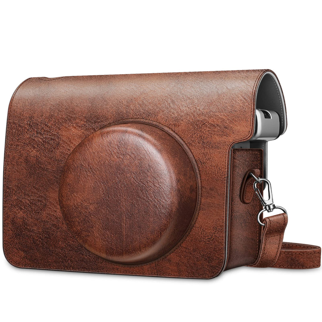 Protective Case for Fujifilm Instax Wide 300 Instant Film Camera - Premium Vegan Leather Bag Cover with Removable Strap, Vintage Brown