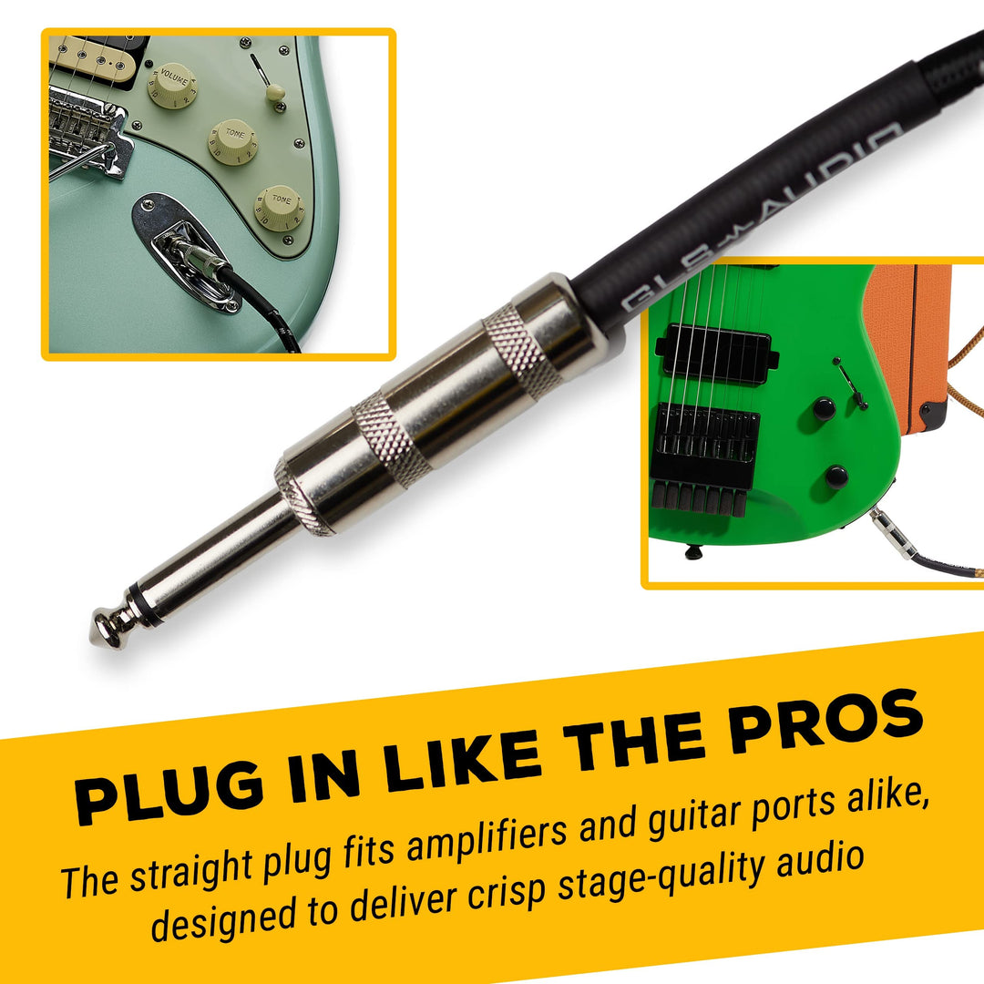 Instrument Cable - 1/4 Inch TS to 1/4 Inch Instrument Cable for Bass/Electric Guitar- Black/Grey Braided Tweed, 20ft