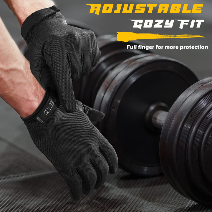 Full Finger Workout Gloves for Men, [Extra Grip] [Foam Padded] Weightlifting Gym Gloves Breathable Exercise Sports Gloves Lightweight (Male)-XL