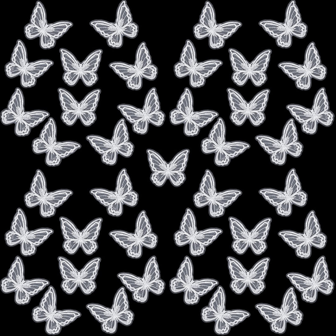 CHENGU 40 Pcs Butterfly Lace Trim Double Layers Organza Butterfly Fabric Embroidery Butterfly Patches Wedding Bridal Dress Embroidered Appliques for Sewing Craft DIY Clothes Hair Accessories Party