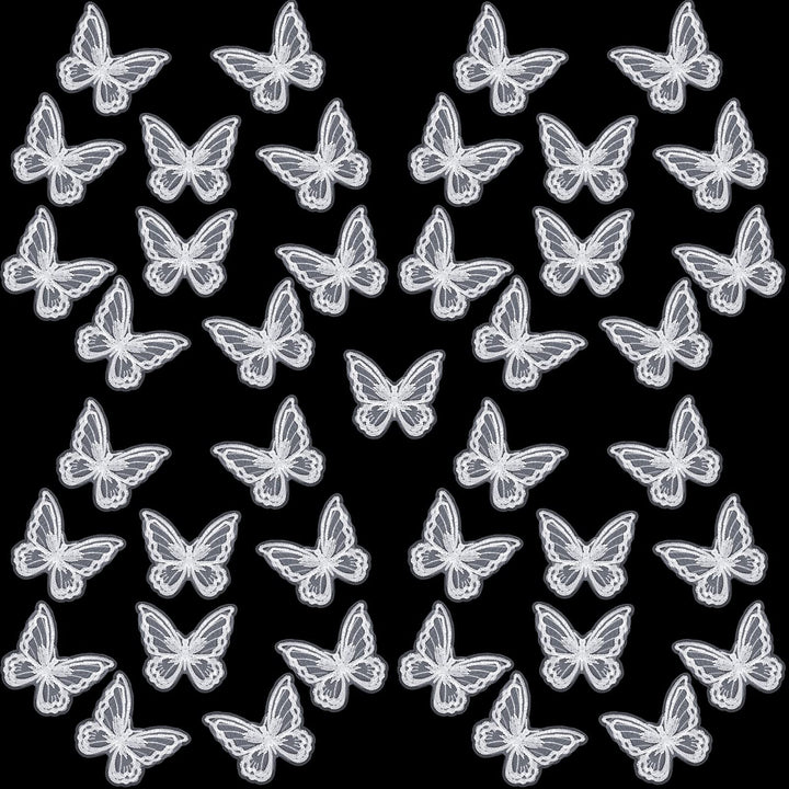 CHENGU 40 Pcs Butterfly Lace Trim Double Layers Organza Butterfly Fabric Embroidery Butterfly Patches Wedding Bridal Dress Embroidered Appliques for Sewing Craft DIY Clothes Hair Accessories Party