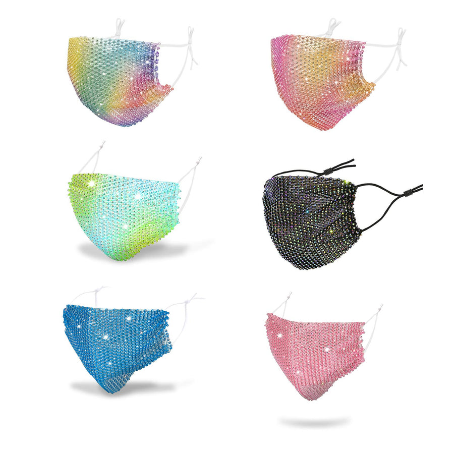 Sparkly Face Mask for Women Girls, Mesh Glitter Rhinestone Face Mask, Bling Bling Mask Diamond Mask Crystal Masquerade Face Cover for Party Nightclub (6pcs)