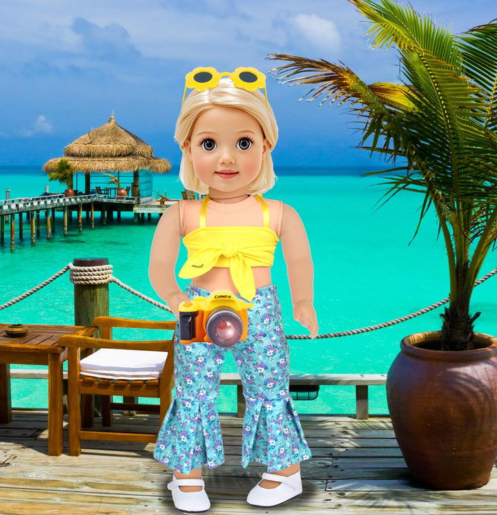 Doll Clothes and Accessories 18 Inch Doll Travel Set with Unicorn Printed Luggage Suitcase Fit for 18 inch Girl Doll,Most 18 Inch Dolls(No Doll)