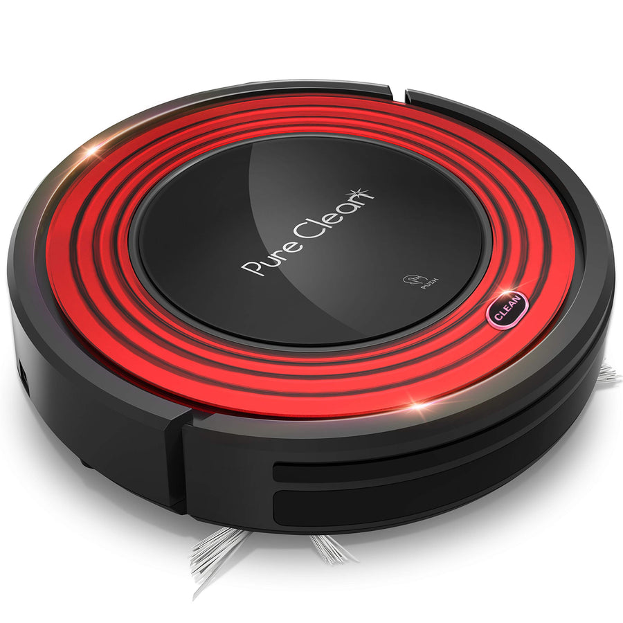 Robot Vacuum Cleaner and Dock - 1500pa Suction w/ Scheduling Activation and Charging Dock - Robotic Auto Home Cleaning for Carpet Hardwood Floor Pet Hair - Pure Clean PUCRC95, Red