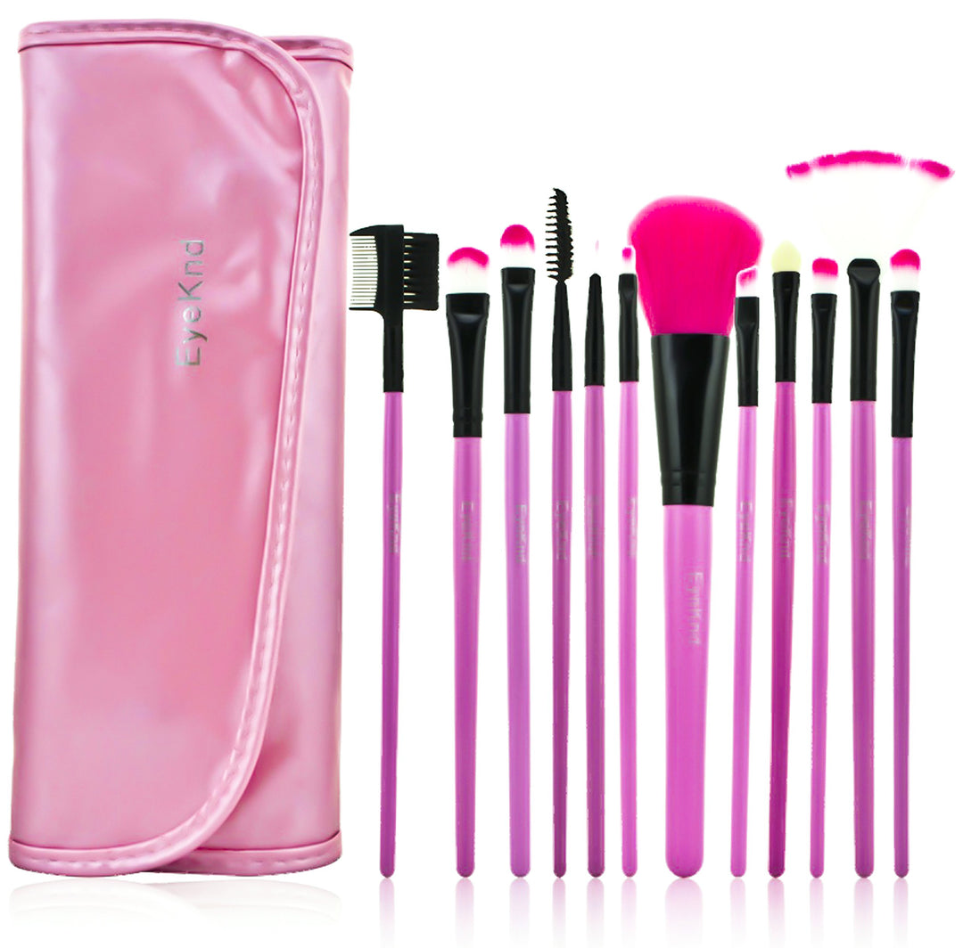 12-piece Makeup Brush Set- Soft Bristles Design, Best Cosmetic Brushes,elegant Matching Colour Travel Case/pouch,professional Pink Designer Kit with Bag. Guaranteed None Shred Bristles.