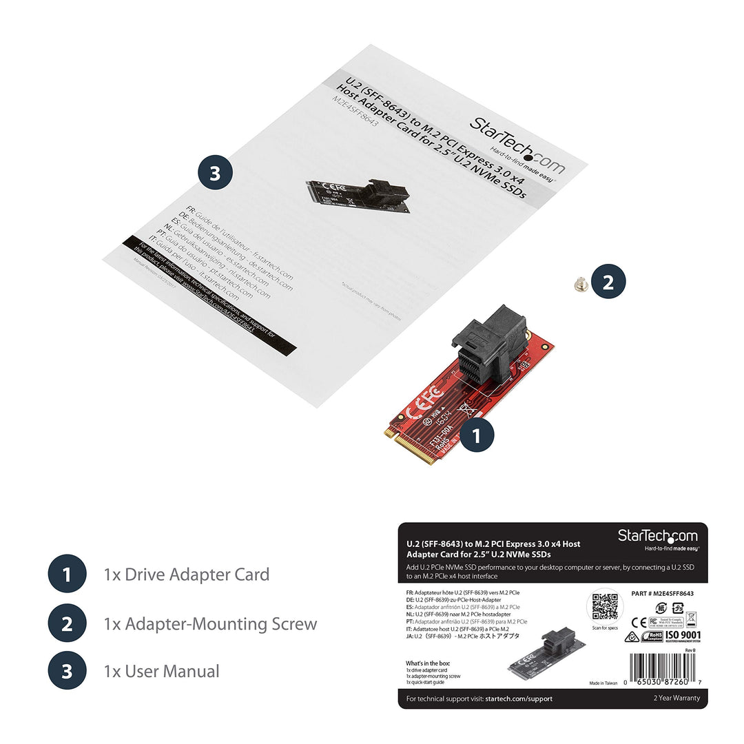 U.2 to M.2 Adapter - for 1 x U.2 PCIe NVMe SSD - M.2 PCIe x4 Host Interface - U.2 SSD - M.2 PCIe Adapter - U.2 Drive (M2E4SFF8643)
