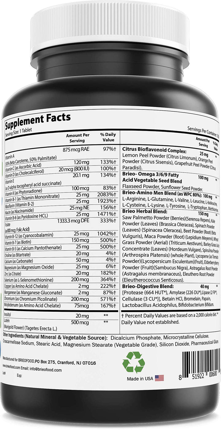 BRIOFOOD Day-to-Day Men&#39;s Multi 180 Tablets - Food Based Supplement with Vegetable Source Omegas