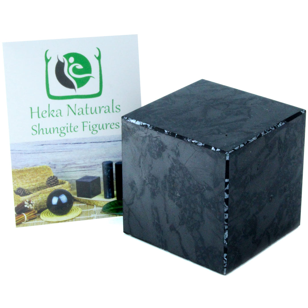 Heka Naturals Polished Shungite Black Crystal Cube | 2 