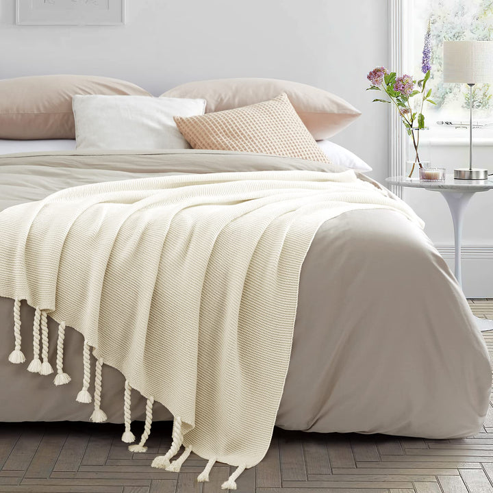 Rust Orange Throw Blanket with Tassels, Knitted Throw Blanket for Couch Bed Sofa, 50 x 60