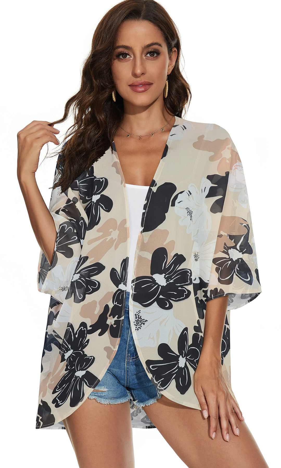 Women Kimono Cardigan Sheer Beach Coverups Chiffon Loos
