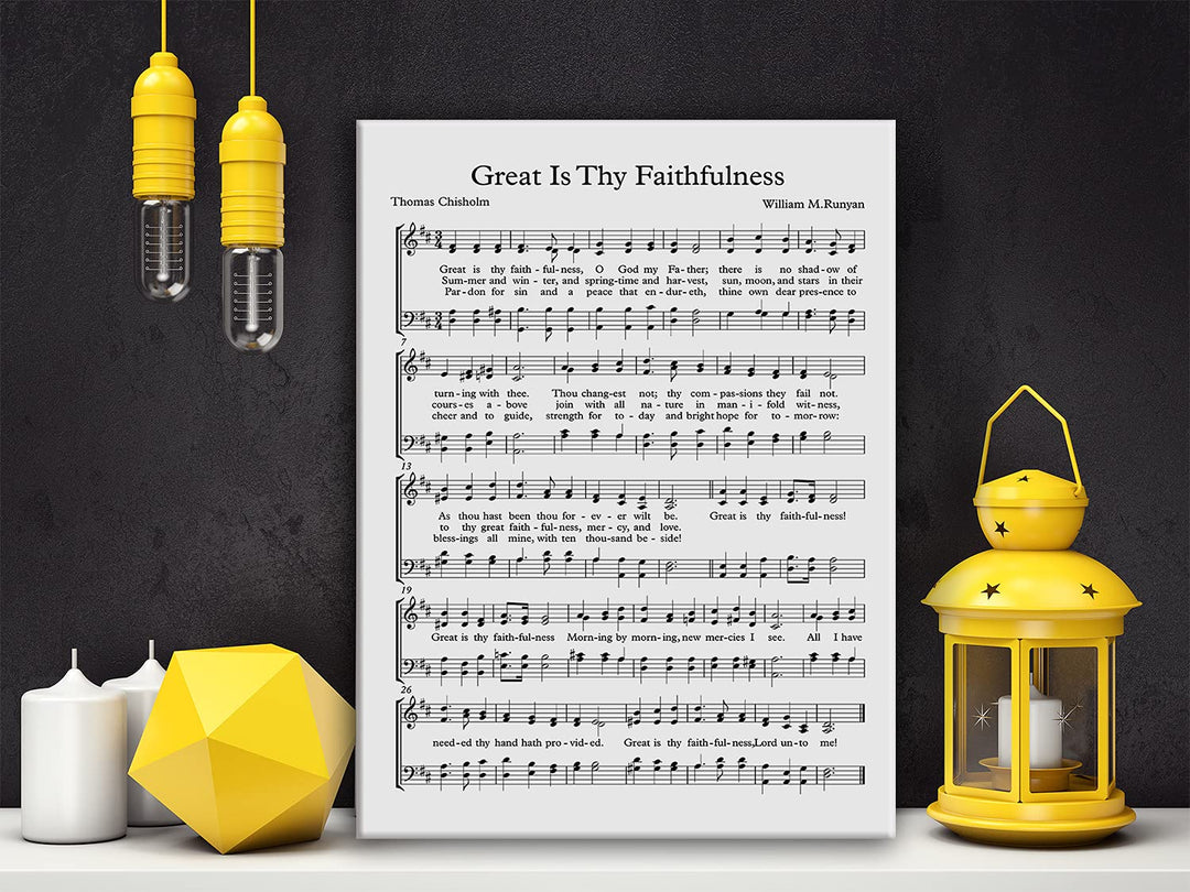 Great Is Thy Faithfulness Canvas Wall Art Painting Ready to Hang for Home Office Living Room Decor - Hymn Wall Art Print Biblical Sheet Music Wall Decor Gifts - Easel &amp; Hanging Hook 12x15 Inch