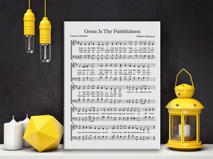 Great Is Thy Faithfulness Canvas Wall Art Painting Ready to Hang for Home Office Living Room Decor - Hymn Wall Art Print Biblical Sheet Music Wall Decor Gifts - Easel &amp; Hanging Hook 12x15 Inch