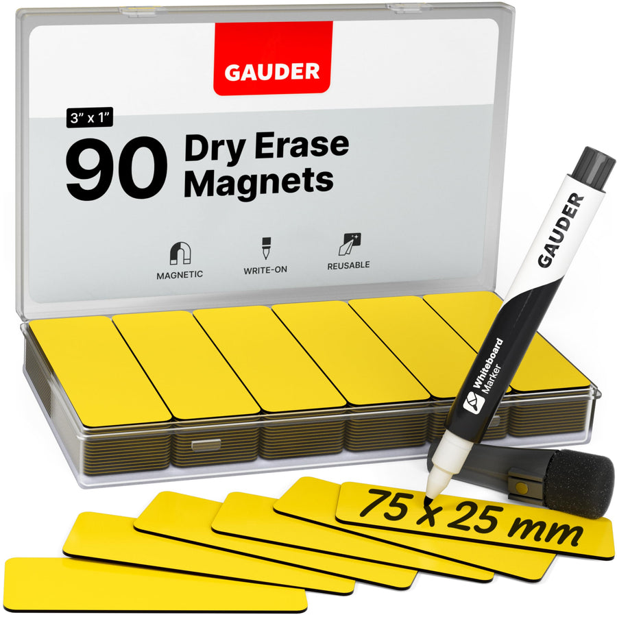 Magnetic Dry Erase Labels | 90x Magnetic Labels (3 Inches x 1 Inch) | Dry Erase Magnets for Classroom, Whiteboard and Blackboard