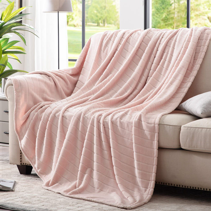 Plush Throw Super Soft Fuzzy Warm Blanket | 330 GSM Lightweight Fluffy Cozy Luxury Decorative Stripe Blanket for Bed Couch - 50x 60, Pink