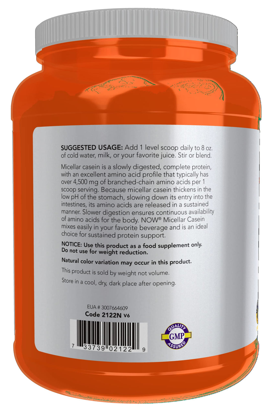 Sports Nutrition, Micellar Casein 19 g, Slow Release, Unflavored Powder, 1.8-Pound