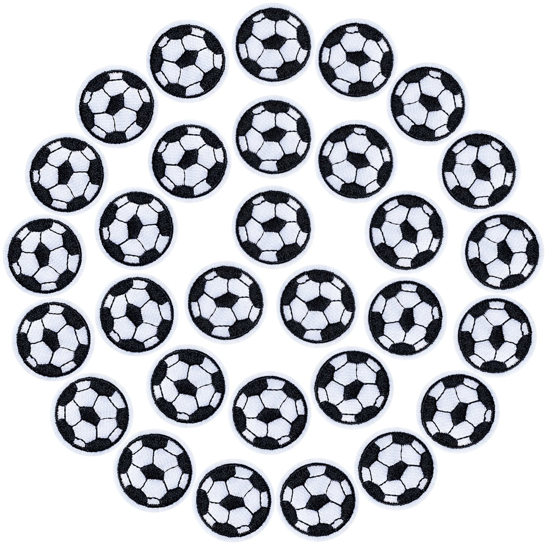 30Pcs Soccer Ball Embroidered Patches, Black White Ball Iron on Patches for Clothing Jackets Bags, DIY Soccer Ball Sport Embroidery Patches Sewing Craft Decoration