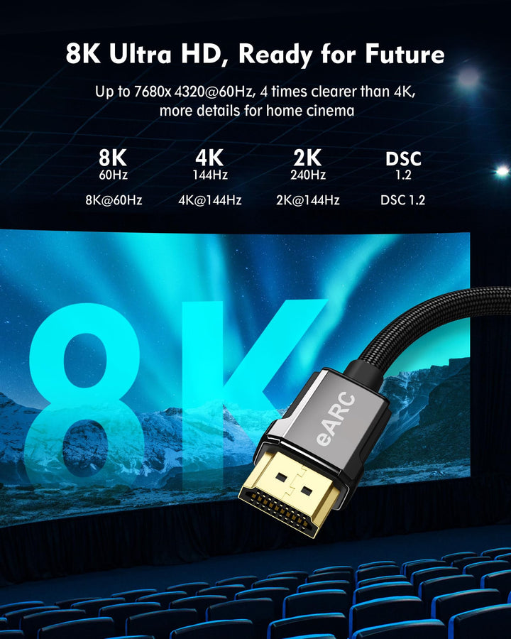 Silkland 8K HDMI ARC/eARC Cable 2.1 for Soundbar 6.6ft,