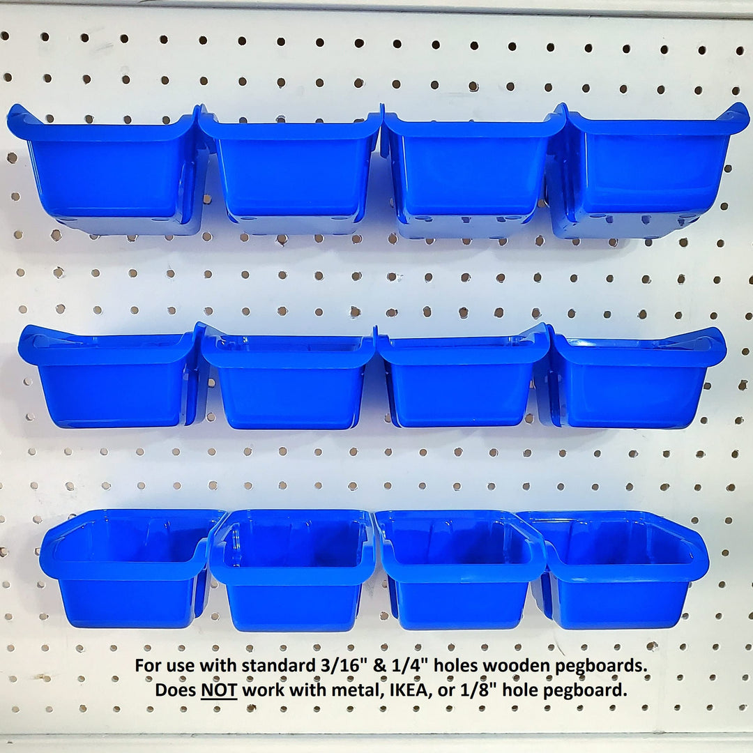 Removable Pegboard Bins with Hooks 12 Peg Board Wall Mounted Storage Bins for Garage Workbench Organizer &amp; Craft Room Wooden Pegboard Heavy Duty Portable Bins Each Hold 3+ Lbs (Dark Blue)