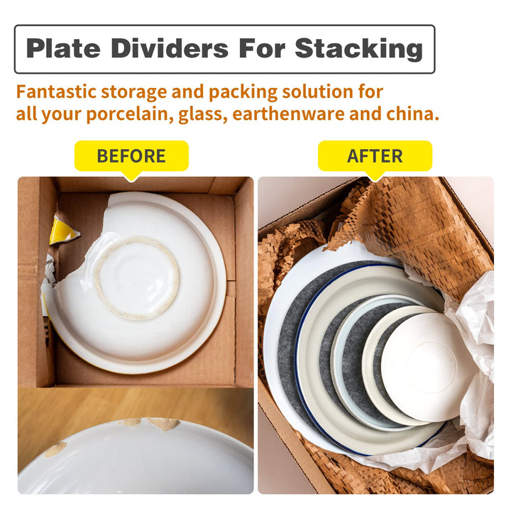 Plate Separators Storage, Set Of 60 And 3 Different Size, Thick and Premium Soft Felt Plate Dividers For China, Dish, Coffee Saucers Protecting and Stacking - Grey