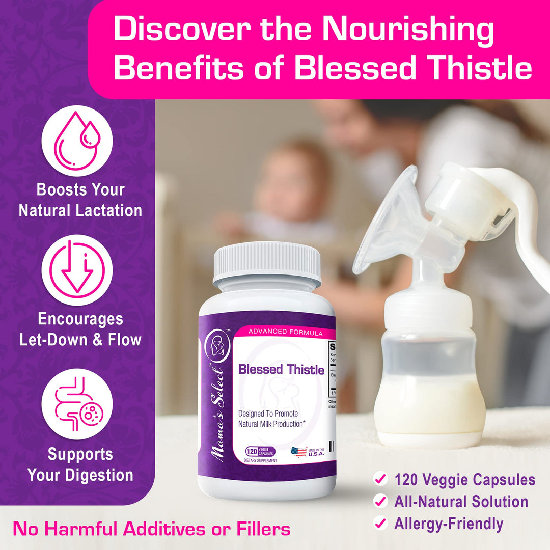 Mama&#39;s Select Blessed Thistle Breastfeeding Supplement, 800mg Lactation Support for Increased Breast Milk - 120 Vegan Capsules