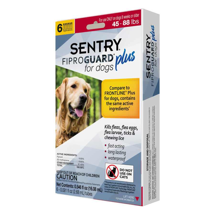 SENTRY Plus for Dogs, Flea and Tick Prevention for Dogs (45-88 Pounds), Includes 6 Month Supply of Topical Flea Treatments