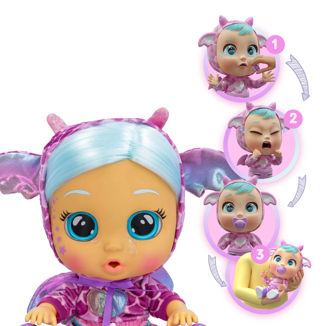 Dressy Fantasy Bruny - 12 Baby Doll | Pink and Purple Shirt with Dragon Themed Hoodie and Baby Pink Pants with Metallic Details, for Girls and Kids 18M and Up