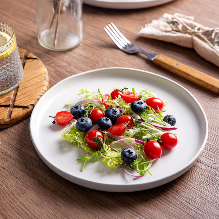 Ceramic Dinner Plates Set of 6, Wavy Rim 10.5 Inch Stoneware Dish Set, Large Dinnerware Plates for Kitchen-Microwave&amp;Dishwasher Safe, Scratch Resistant-Reactive Glaze Matte White