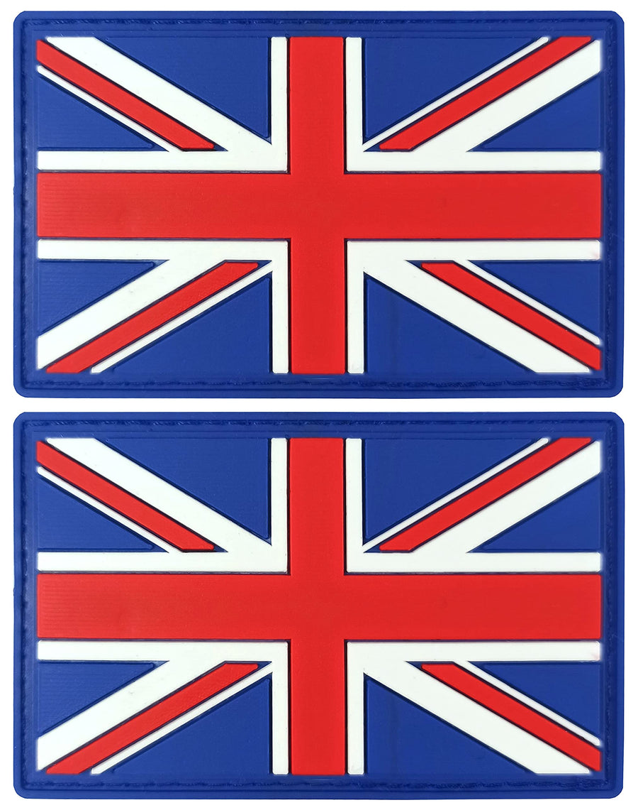 United Kingdom UK British Flag Patch Union Jack Tactical Patch - PVC Rubber Hook and Loop Fastener Patch, 2 Pack