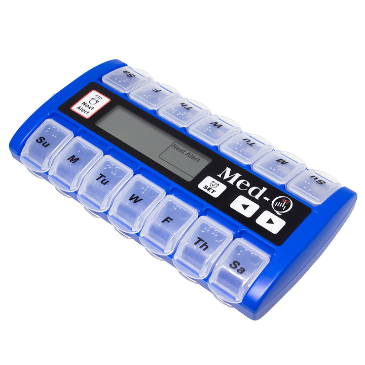 MED-Q Digital Pill Box Organizer, 2 Beep Reminder, LED Alert, BLUE