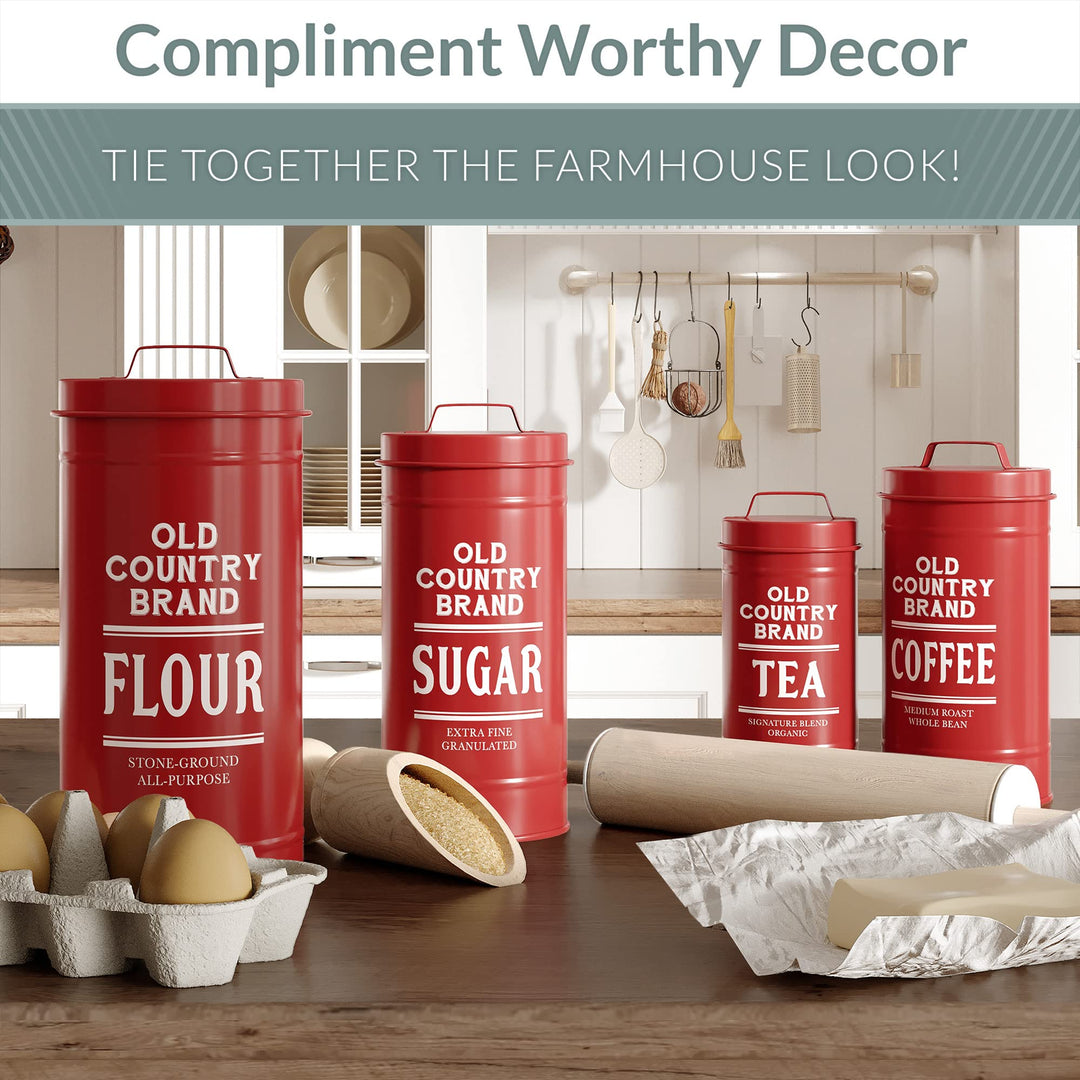 Canister Sets for Kitchen Counter, Farmhouse Canisters Sets for the Kitchen Countertop, Metal Canister with Lid, Coffee Tea Sugar Flour Container Set for Counter (Black)