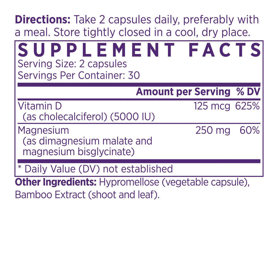 Activated Vitamin D3 5000 IU (125 mcg) Supplement with Magnesium for Strong Bones, Teeth, Muscle, Immune and Mood Support, Non-GMO, Gluten Free, 60 Veggie Caps, 30 Day Supply