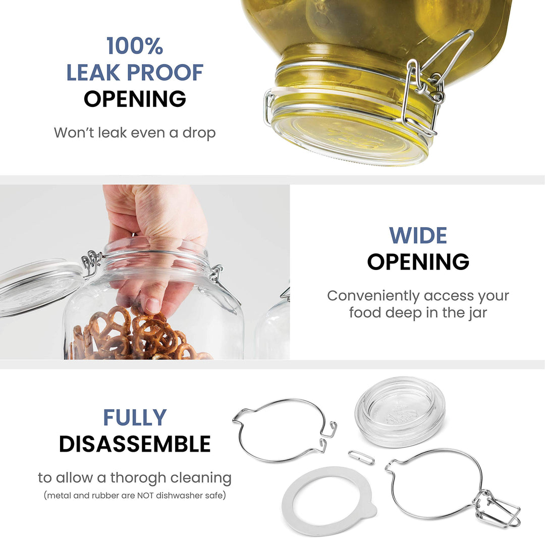 Glass Fido Jars - Hermetic Sealed Hinged Airtight Lid for Fermenting, Pantry, Kitchen Storage Jars, Bulk Food Storage Containers, With Paksh Chalkboard Labels (2 Pack) (6 3/4 Ounce (4 Pack))