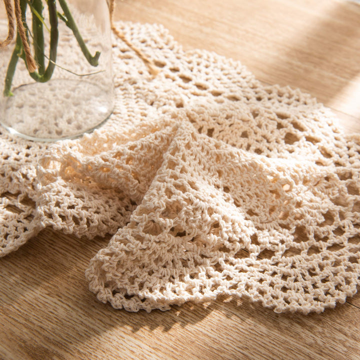 Handmade Rectangle Doilies, 2-Piece Handmade Crochet Cotton Doilies Lace Table Crochet Placemats Coaster 10.6x16.9 inch (Beige)