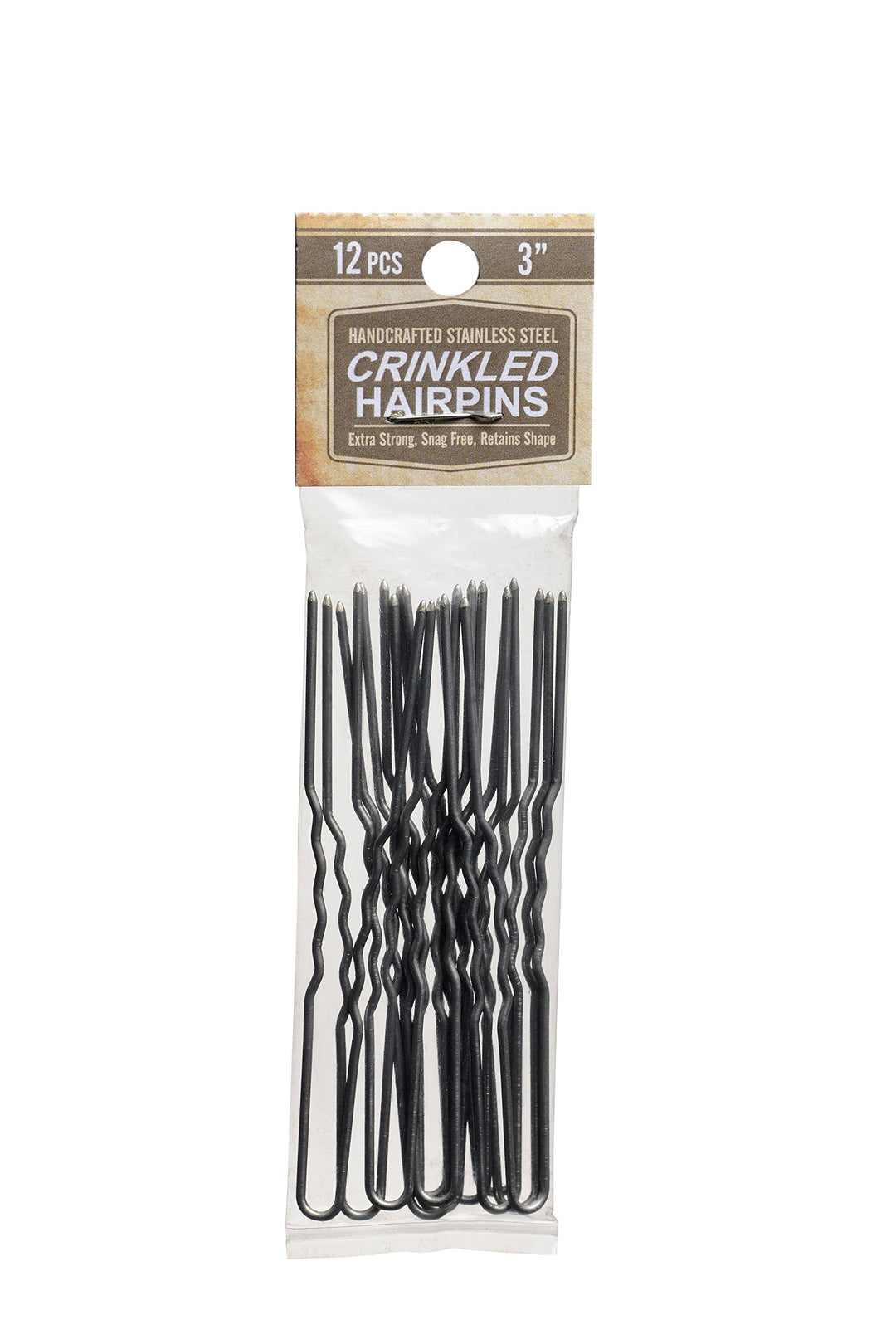 Crinkled Stainless Steel Heavy Duty Snagless Hairpins Pack of 12 Handmade Hair Pin (3 inch)