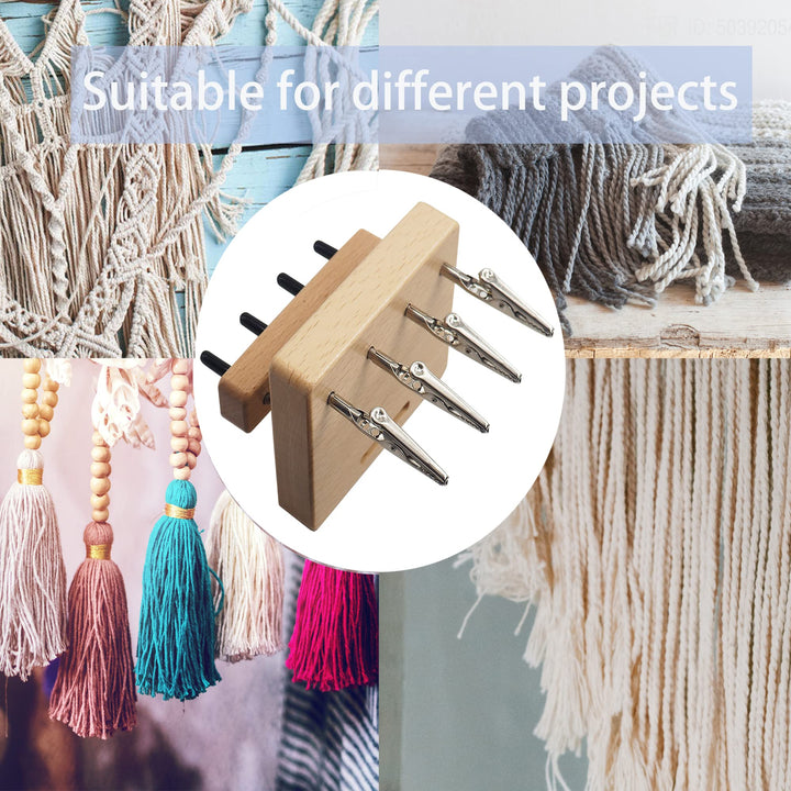 Fringe Twister with 4 Clips, Wood Cord Maker Tool for Quickly Twisting, Yarn Fringe Twister for Weaving, Tassel/Rope Making Machine