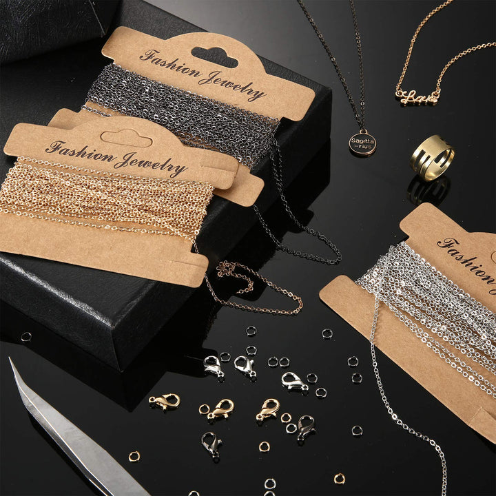 365 Pieces Jewelry Making Chains Set, 50 Feet Stainless Steel Link Chains, 300 Jump Rings 60 Lobster Clasps with Curved Tweezers and Brass Jump Ring Opener for DIY Jewelry Necklace Bracelet Crafts