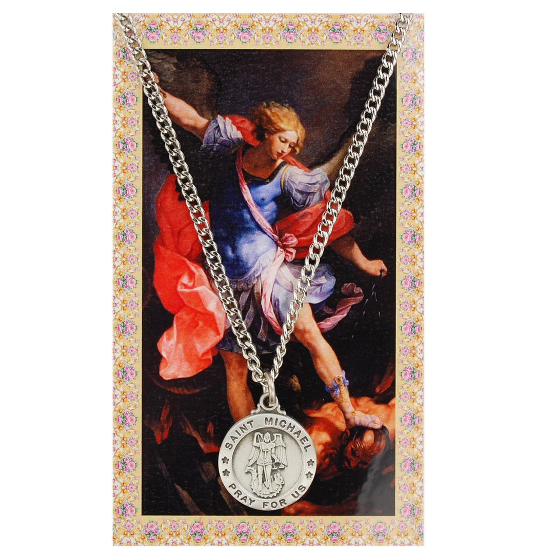 Round St. Michael the Archangel Medal with Prayer Card