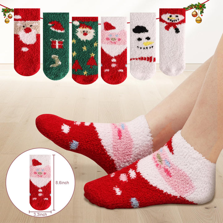 Christmas Fuzzy Socks for Kids Plush Cartoon Non Slip Fluffy Cozy Slipper Winter Warm Fleece Socks Pack of 6 (Mix 1, US Footwear Size System, Big Kid, Age Range, Medium, 2 Years, 5 Years)